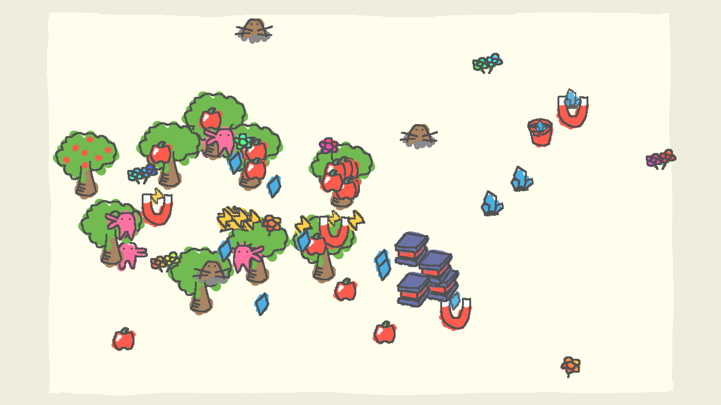 Florp Farming gameplay with upgraded items and resources.